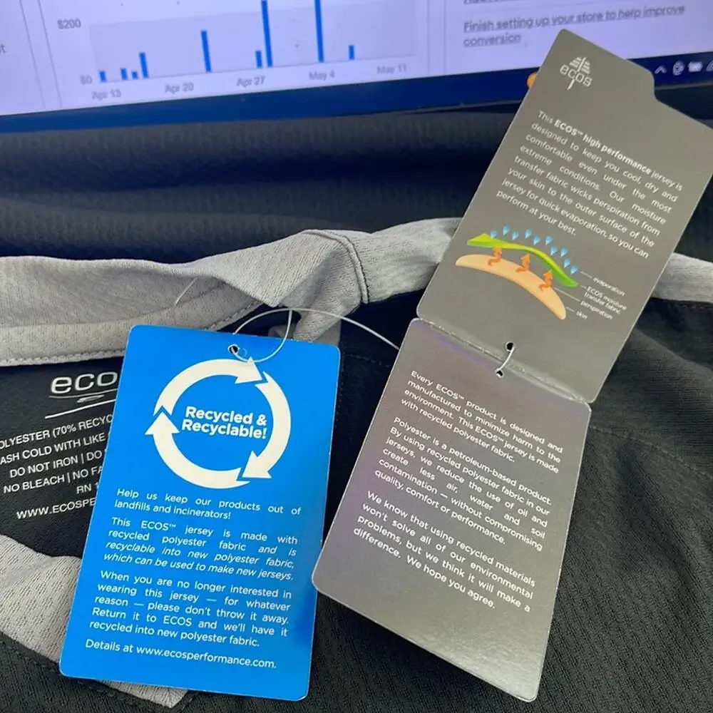 ecos Performance Wear Short Sleeve V-Neck  T-Shirt Black Gray  Size S M NWT - Picture 5 of 11